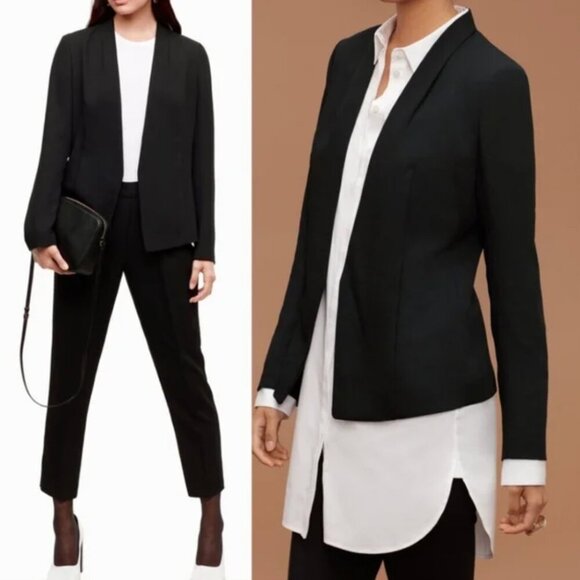 Aritzia Babaton Black Blazer Keith Japanese Fabric Jacket Open Blazer Pockets 8 - Picture 1 of 10